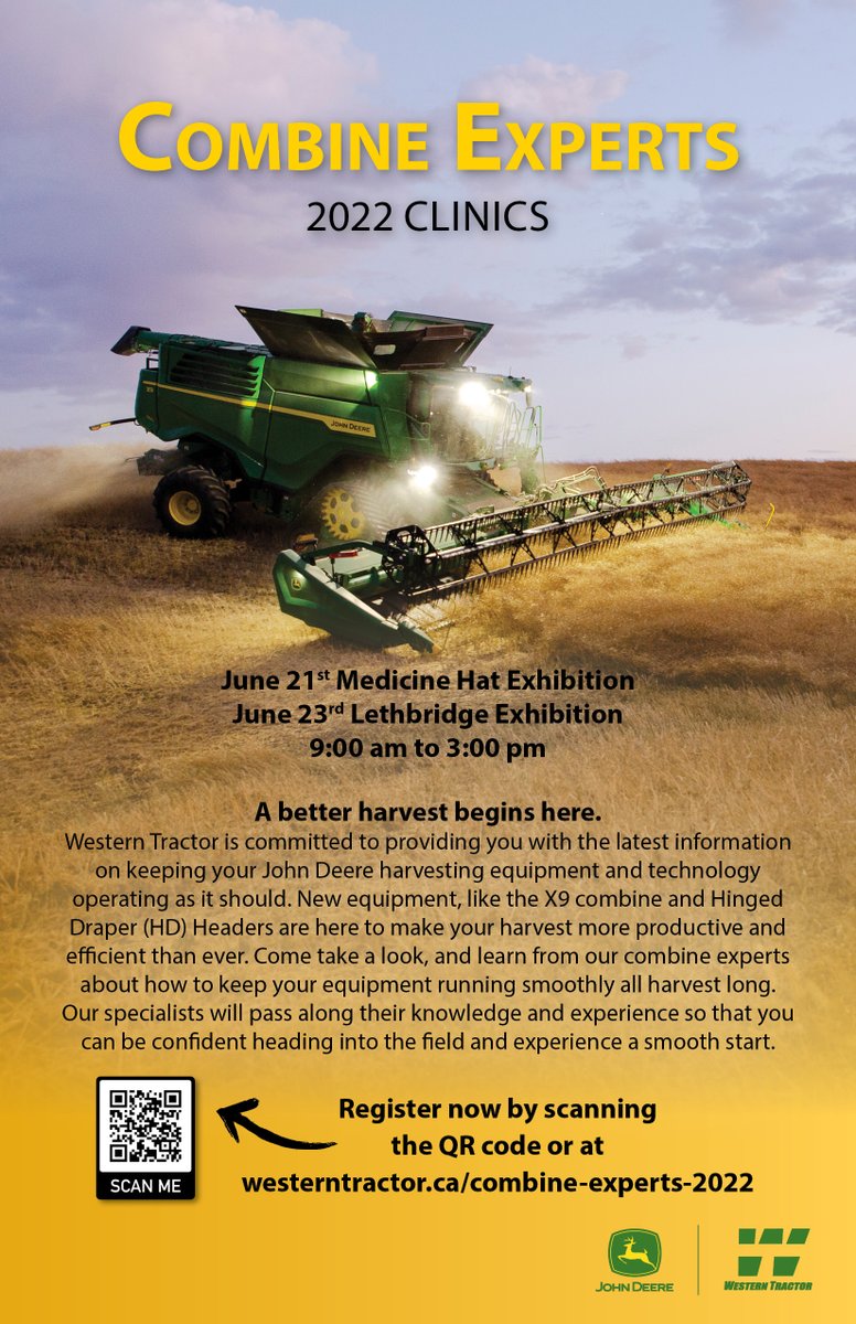 Westerntractor's tweet photo. Don't forget to mark your calendar for our Combine Experts Clinics at the end of June! 
Register online today: https://t.co/lK5ezyUFI6

#albertafarming #farmalberta #yql #medicinehat https://t.co/6nnLA1zAO1
