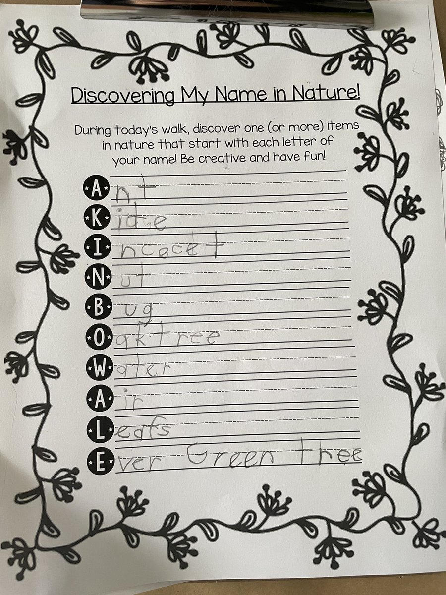 MsAlbertisClass's tweet image. Day 17 #walkingcurriculum challenge: discover your name in nature walk!