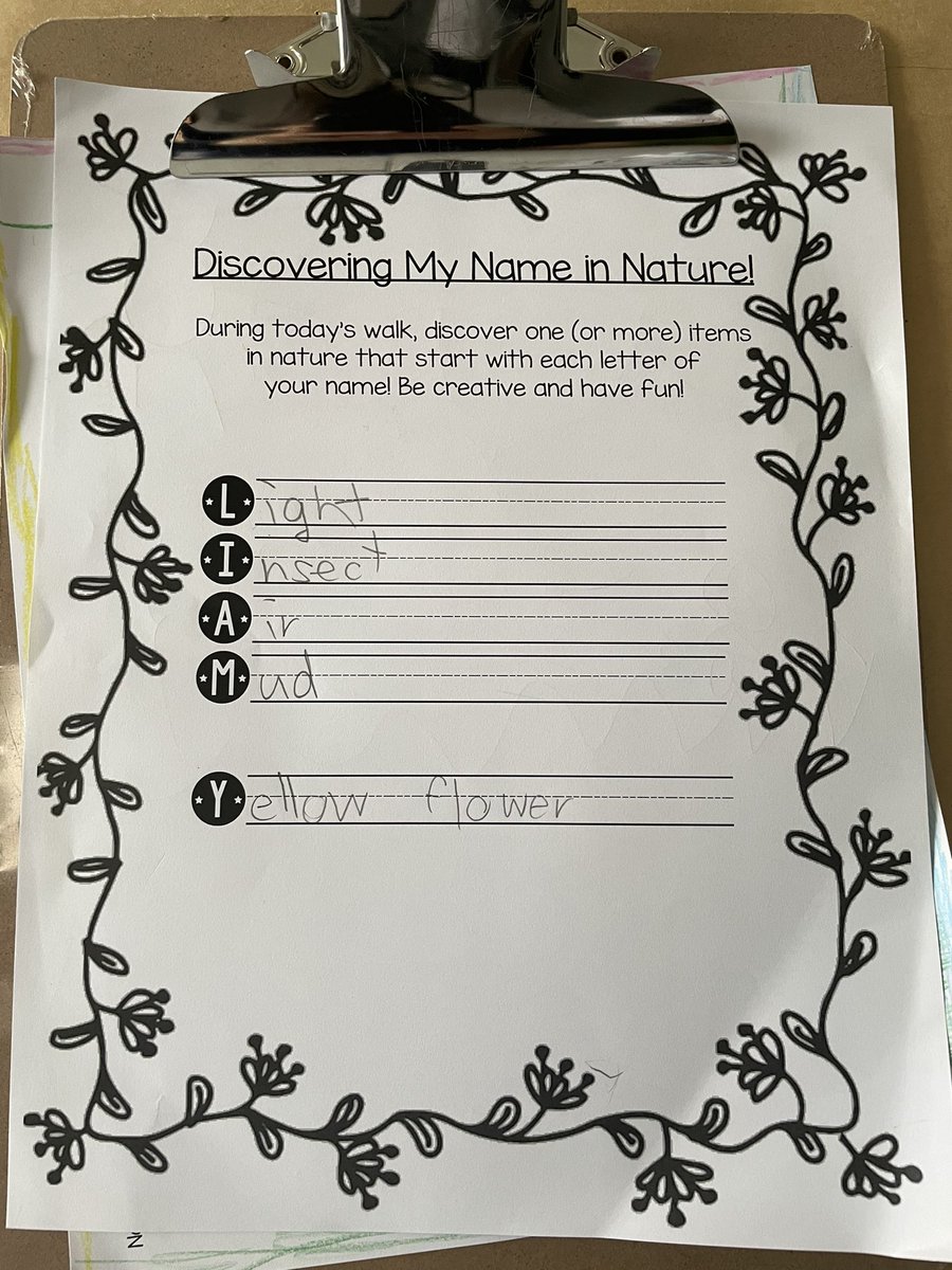 MsAlbertisClass's tweet image. Day 17 #walkingcurriculum challenge: discover your name in nature walk!