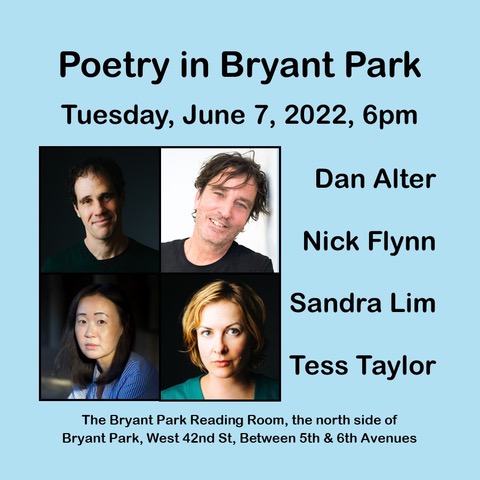 bryantparknyc's tweet photo. RT @Tessathon: Exciting updates to the Bryant Park reading next week. Joining Dan Alter and me are... glorious Sandra Lim! Amazing Nick Flynn! Hosted by the ever-fabulous Jason Schneiderman. https://t.co/OZ81Vag35B
@_nick_flynn_ @arlozorof #SandraLim https://t.co/dzKJ5OBuZi