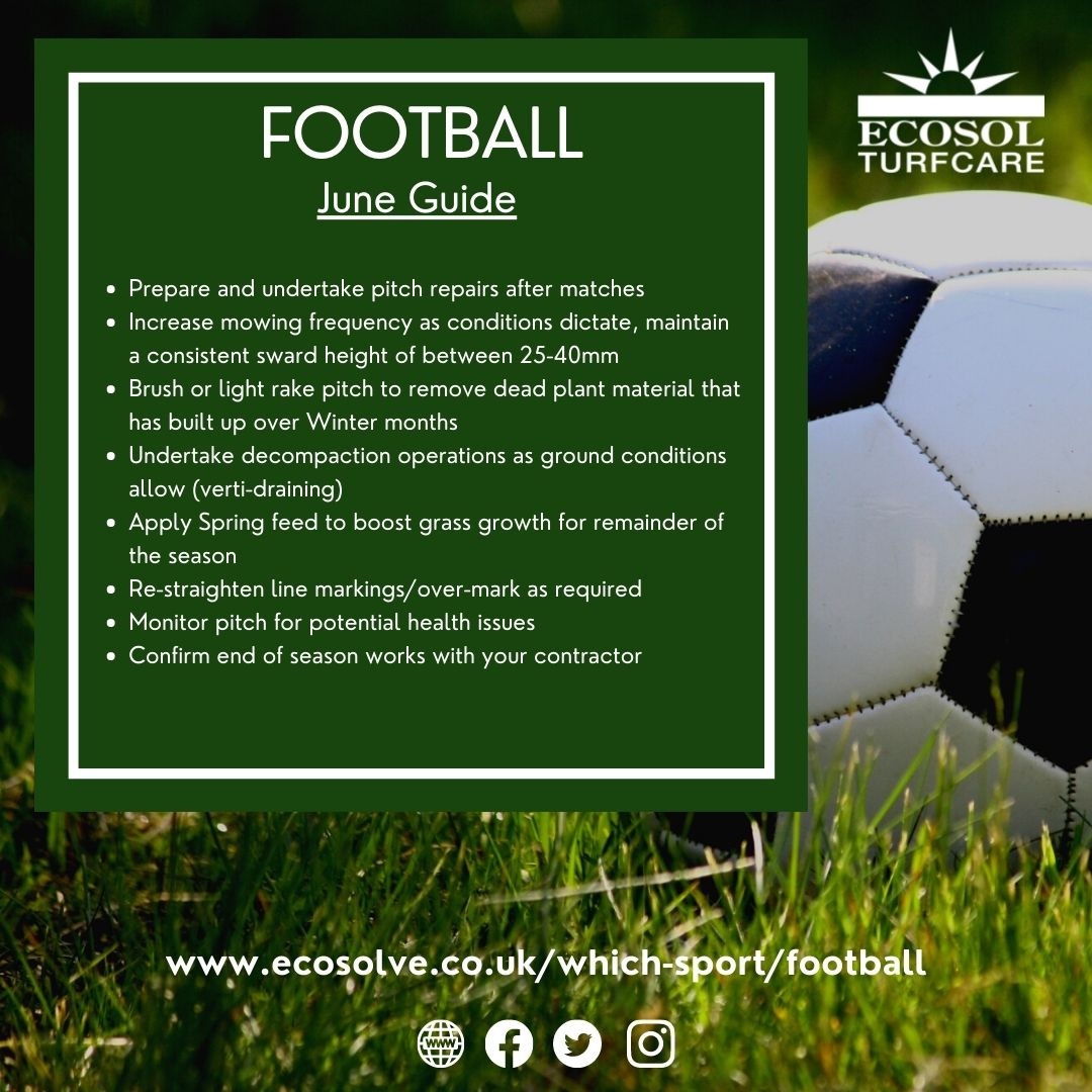 EcosolTurfcare's tweet photo. Its June - so time for our monthly tips to help you get the best from your playing surfaces. If you have any questions let us know #ecosolmonthlytips #playingsurfaces #sportssurfaces #monthlytips #golf #rugby #football #bowls #ecosolturfcare #sportsurfacemaintenance https://t.co/sRmxBMNsRD