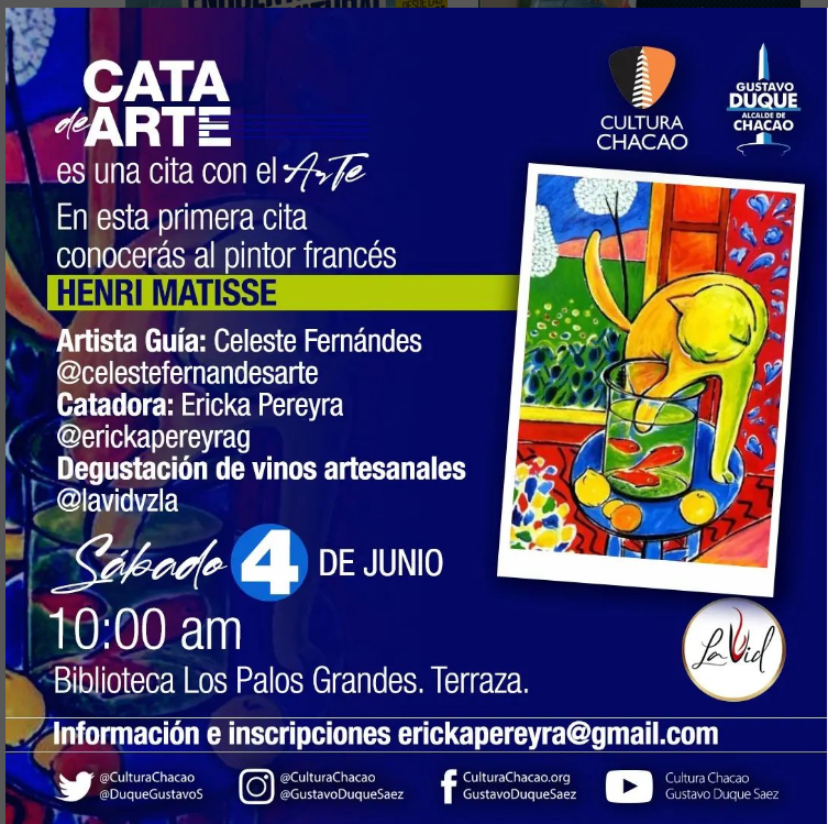 BibliotecaLPG's tweet photo. Cultura Chacao te invita a la CaTa de Arte"  en la Biblioteca Los Palos Grandes.  
Artista Guía: Celeste Fernándes @celestefernandesarte
Catadora: Ericka Pereyra    @erickapereyrag

📍 ➡️ 🎨Información e inscripción a través de erickapereyra@gmail.com https://t.co/OJNaqkVhSZ