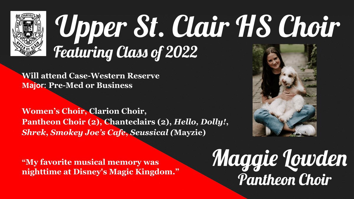 MillieMouse4's tweet photo. Celebrating our 2022 Upper St. Clair HS Choir Seniors! Congratulations, Maggie! ❤️ #uschschoir https://t.co/S9Dicn2iu4