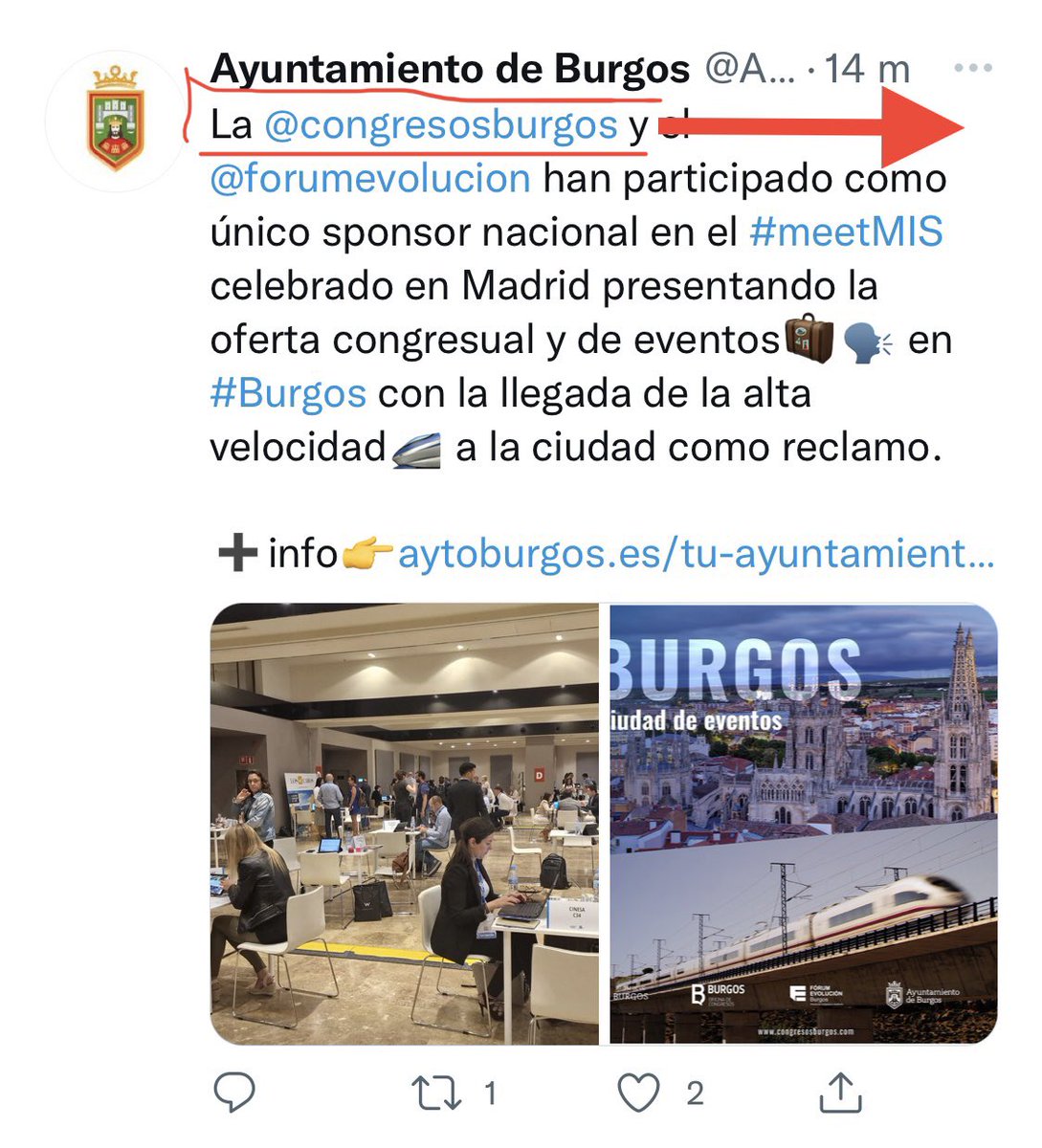 wordstime's tweet photo. El despropósito del @Aytoburgos y @forumevolucion, promocionando una Oficina de Congresos cuya web ni tan siquiera existe.
Un nuevo ridículo en el #meetMIS promocionando #Burgos y el #turismo de congresos y eventos. https://t.co/XRQhkjpD3r