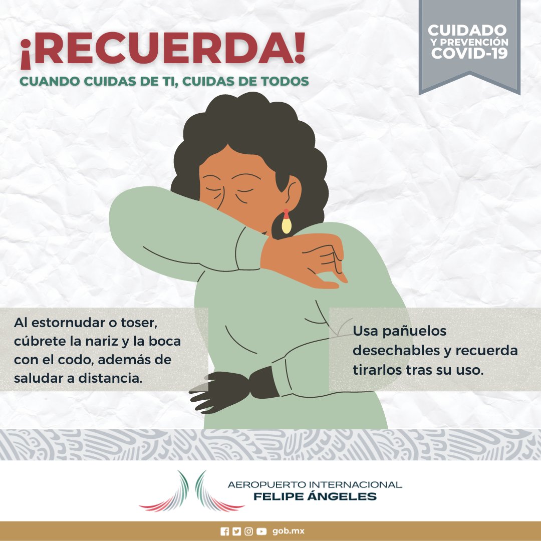 aifaaero's tweet photo. Recuerda seguir los medidas sanitarias para proteger a las personas que nos rodean.😷🤓
#AIFA #Aeropuerto #FelipeÁngeles #Covid #MitoYVerdad #MitoCovid #MedidasSaniarias #CuidasDeTiCuidasDeTodos
#EstornudoDeEtiqueta https://t.co/H9fBgKJ5zK