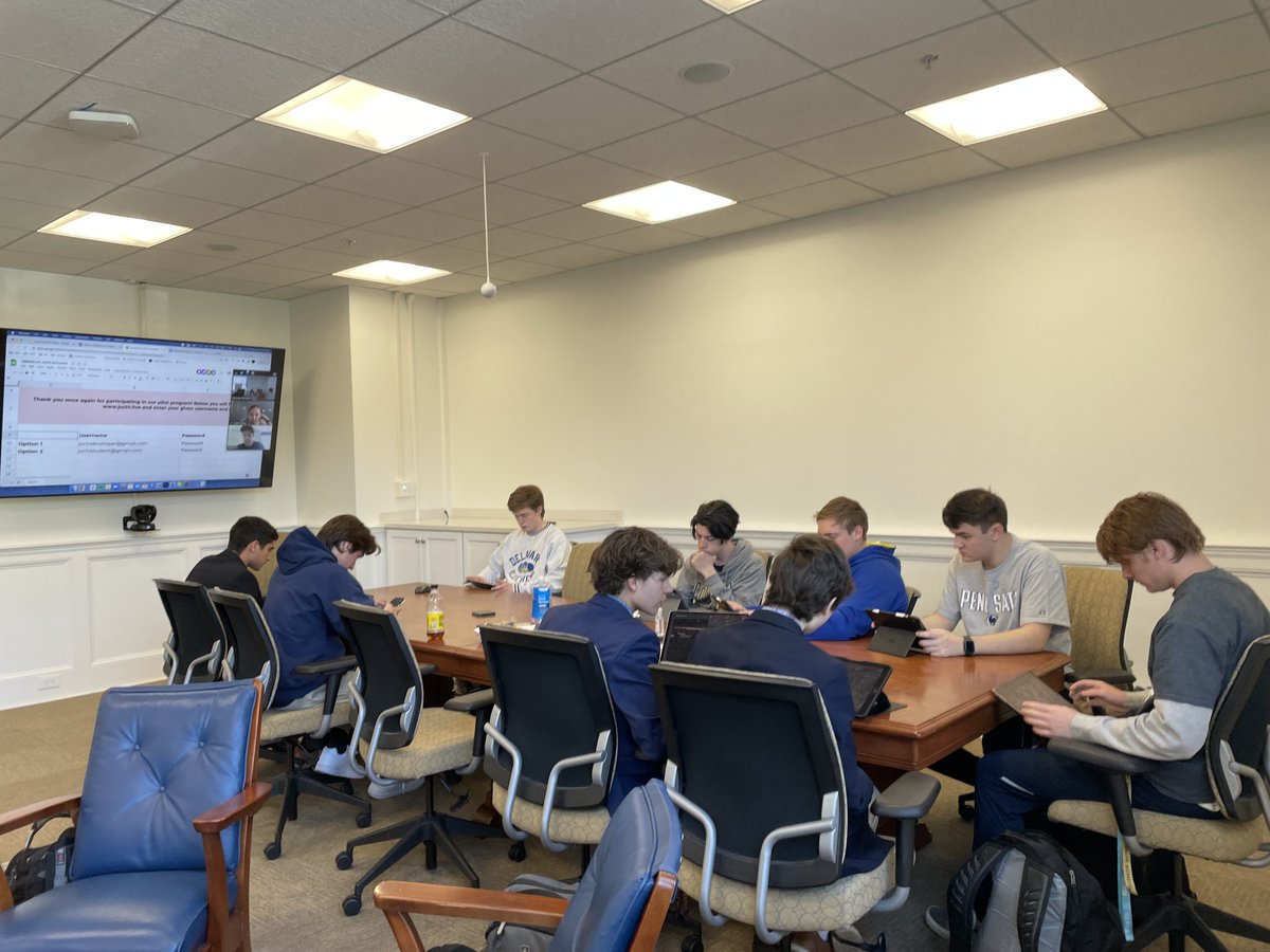 Salesianum's tweet photo. A group of students interested in business, computer science, or entrepreneurship met via video conference with the founders of Jochi, an EdTech startup funded out of UPenn's Venture Lab. Thanks to Director of Technology Michael Reichert for organizing this great opportunity. https://t.co/BoJW30svYo