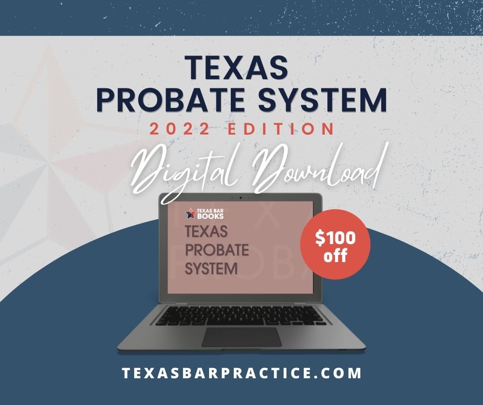 TxBarPractice's tweet photo. The digital version of Texas Probate System contains every single word of the hard copy and includes all features as downloadable and editable files. Go paperless and save! Learn More: https://t.co/fABB0KCJKf #TexasBarBooks #ProbateLaw #LawBooks #GoPaperless #PracticeWell https://t.co/RKgA2Oz6od