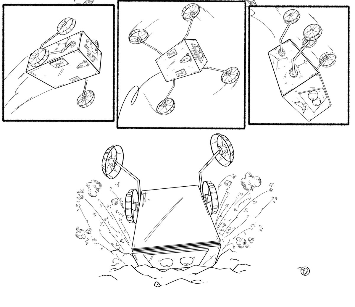 simon_tardivel's tweet photo. 🧵 #illustration #roverMMX, thread n°2
On avait quitté le rover @CNES @DLR_en après un réveil difficile à 35m d'altitude au dessus de Phobos. Et maintenant notre rover va atterrir... et donc rebondir sur le sol !
Toujours avec une œuvre de @art_illerie 🙏 https://t.co/1hKGziGxyf