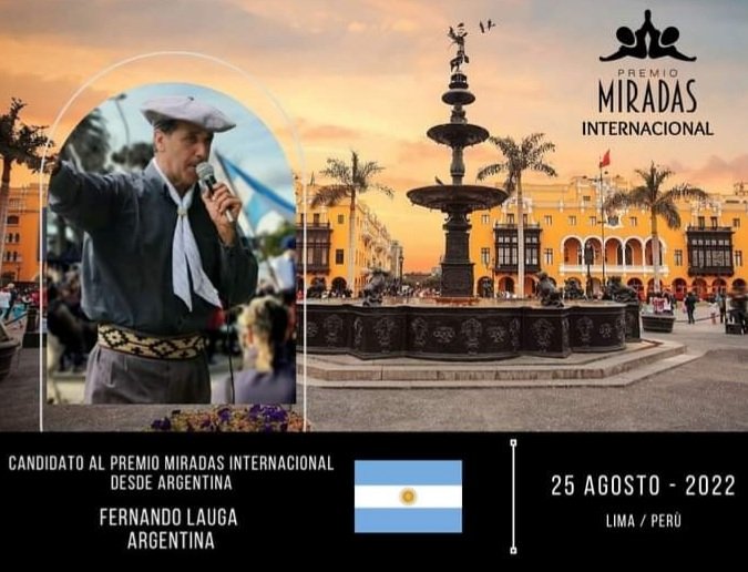 leogutierrez40's tweet photo. CANDIDATO AL PREMIO MIRADAS INTERNACIONAL PERÚ 2022
Comenzamos con los nominados al Premio Miradas Internacional. Desde Argentina.  Fernando Lauga, productor de eventos criollos, está preperandose para asistir el 25 de Agosto a la gran Gala de Premiación https://t.co/uzVtwlatr7