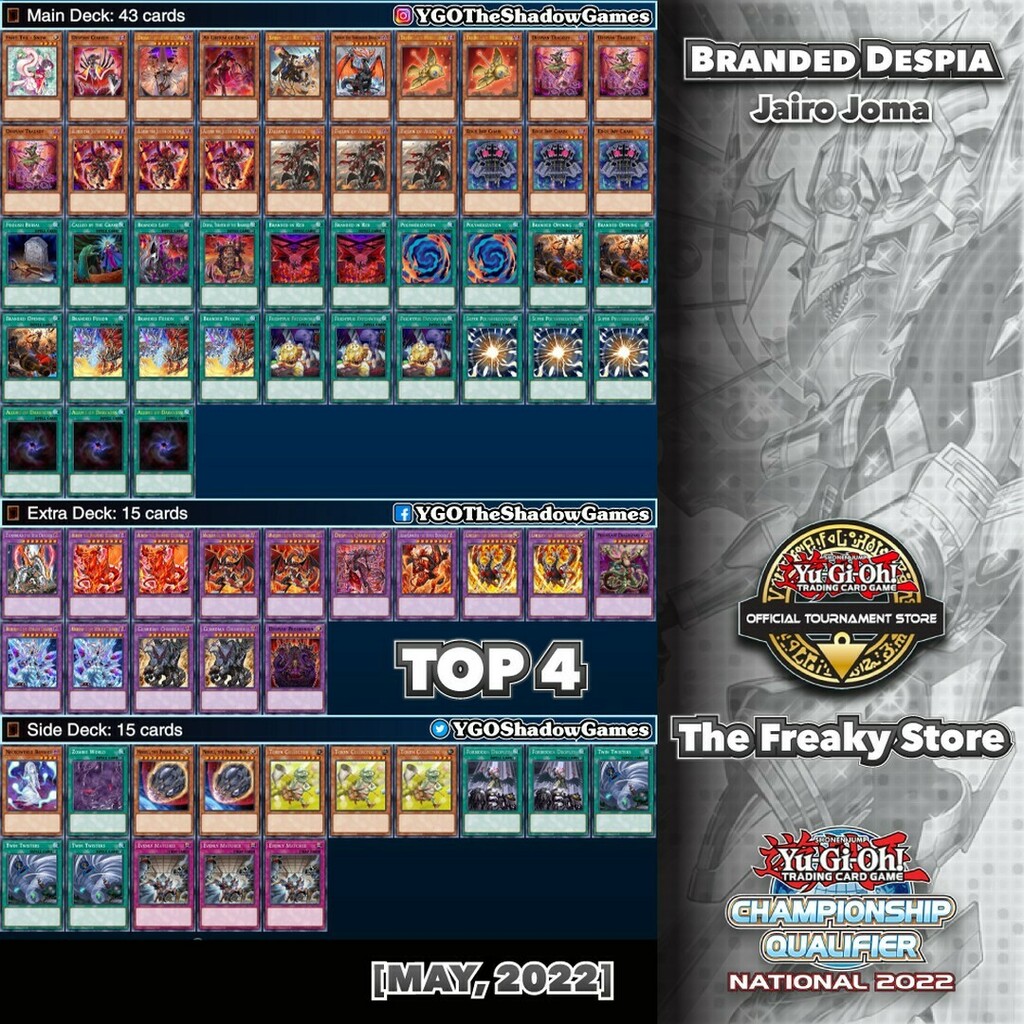Top 4: #National #Qualifier #ElSalvador Deck: #Branded #Despia Pilot: Jairo Joma OTS: #TheFreakyStore Format: MAY, 2022 #YGO # YuGiOh #TheShadowGames #YuGiOhCards # #YuGiOhTCG #DeckList https://t.co/DaFLMGeHAc Top 4: #National #Qualifier #ElSalvador Deck: #Branded #Despia Pilot: Jairo Joma OTS: #TheFreakyStore Format: MAY, 2022 #YGO # YuGiOh #TheShadowGames #YuGiOhCards # #YuGiOhTCG #DeckList https://t.co/DaFLMGeHAc