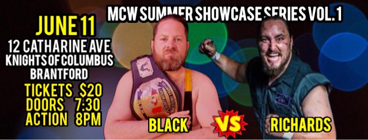 MCWBrantford's tweet photo. ICYMI - Card so far for our Summer Series Volume 1!!!
Tickets are available from the venue at 12 Catharine Ave in #Brantford or at the link below!!! RT!!!! #ProWrestling #WWE #AEW #OntarioIndyWrestling #BuyInAndMarkOut
https://t.co/5ha7rbFBgI https://t.co/eiJtuWqYol