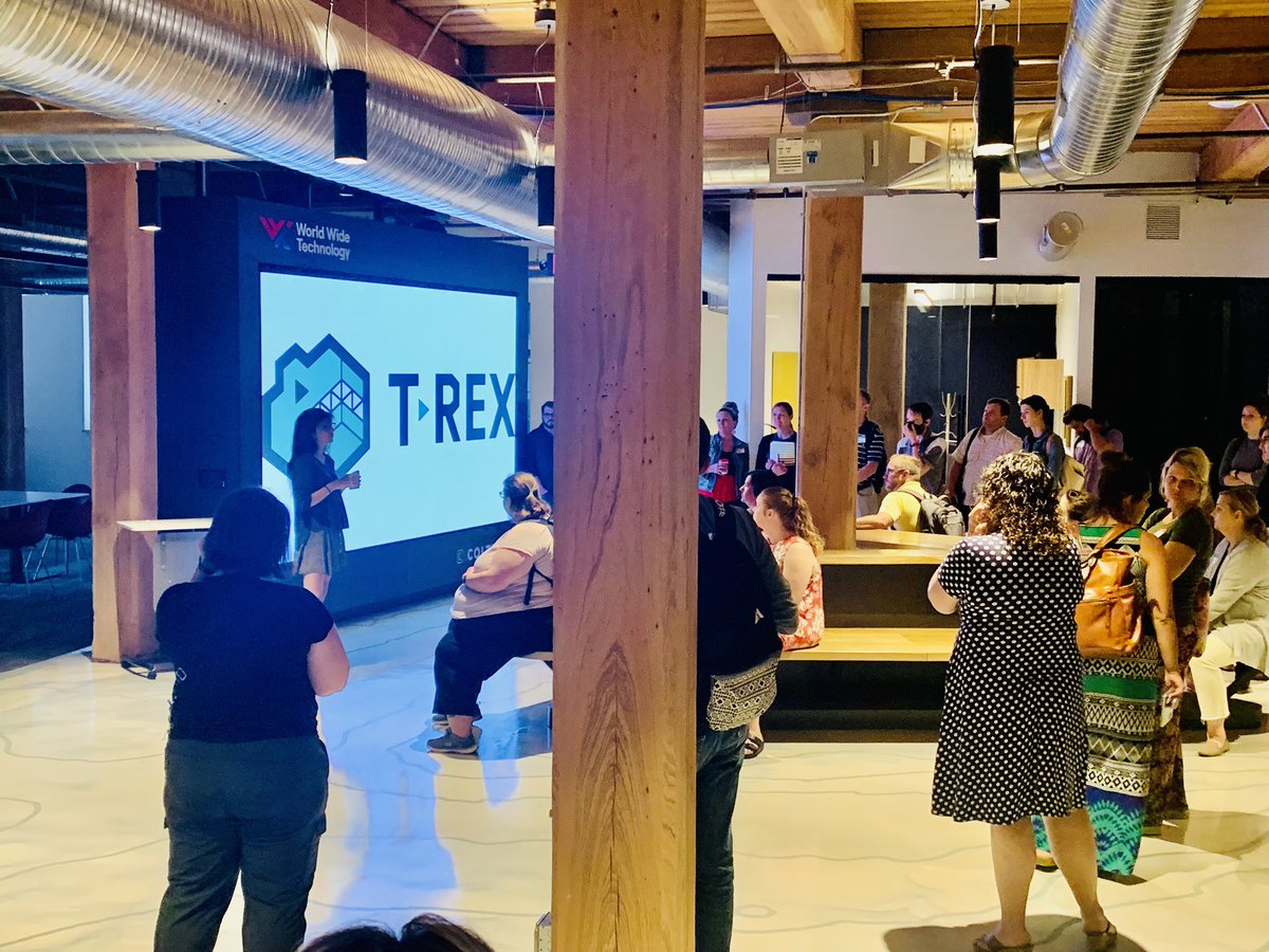 JohnDeWalle's tweet photo. Great kickoff of Day 2! Thank you to @DowntownTREX for hosting the GIS learning for our @AfftonSchools &amp; @MehlvilleSD educators. Very cool checking out Moonshot Labs and @GeosaurusTREX #msdr9 https://t.co/dKz7Uyu9jq