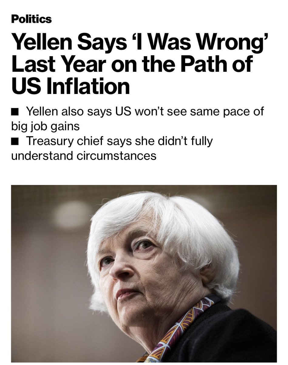 danheld's tweet photo. US Treasury Secretary Yellen: “I was wrong on inflation.”

No shit Sherlock. https://t.co/EEKTaTybgb