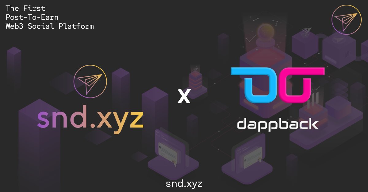 We're excited to announce that we've partnered up with <a href="/DappBackHQ/">DappBackHQ</a>🚀

Complete our tasks to contribute to our community and earn our #NFT &amp; #crypto rewards⚡️ Level 1 NFT Badge is SND in San Francisco🌉

Join our #Web3 task journey: dappback.com/snd👾

#sndxyz