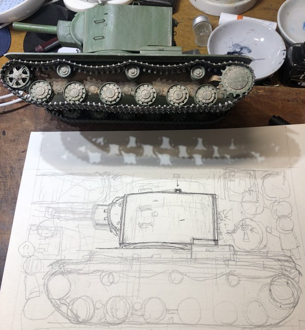 【模型記事】13日発売のアーマーモデリングはKV2の続きです。自分でプラモこしらえて、それを見ながら描くっ!なんだこりゃ?! 