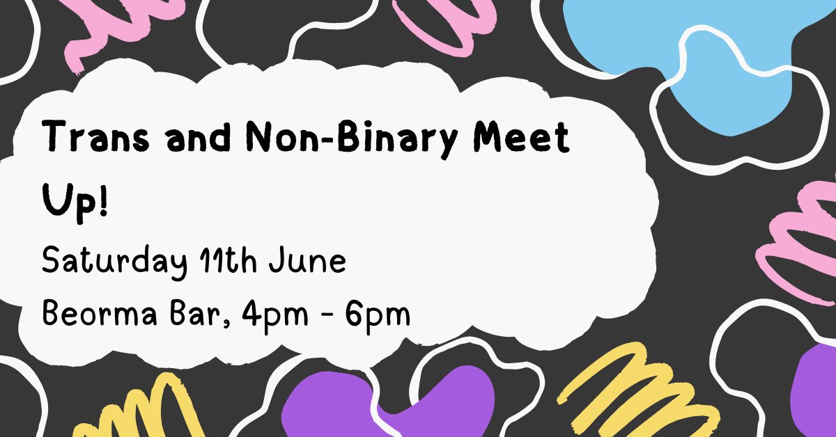 GuildTrans's tweet image. Happy Pride Month all! This month I will be hosting a Trans and Non-Binary Meet Up for all who identify as trans and/or non-binary, and those who are questioning!

This will be on the 11th of June from 4pm until 6pm, in Beorma Bar - find out more here:
facebook.com/trans.officer/…