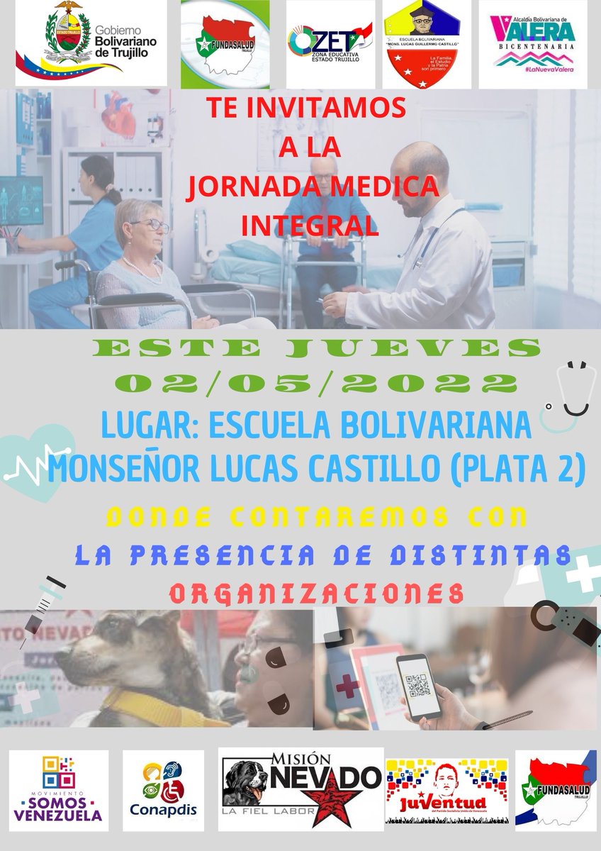 EbMonsenor's tweet photo. Invitamos a toda la comunidad de plata 2, para la gran Jornada Medica Integral, gracias a nuestro gobernador del estado y alcaldesa del municipio valera te esperamos.. @MariiaPalomares @ZonaEduTrujillo
 @MPPEDUCACION @Circuito3Red12 @zaacrojo
 @Gerardo4fPsuv @angiequintaPSUV https://t.co/b3HHaj5b52