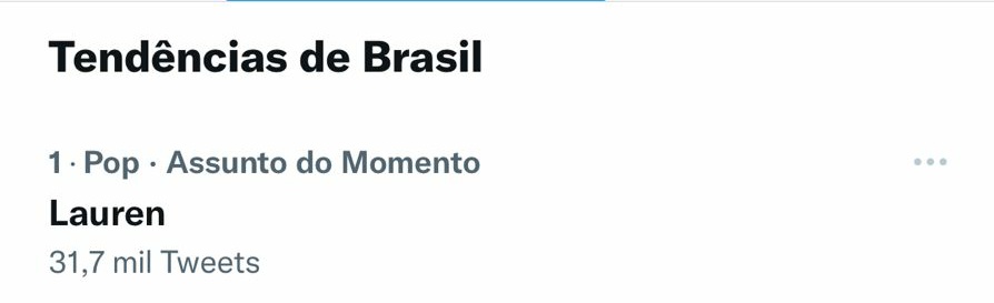 jaureguilineBR's tweet image. Faz show extra tá todo mundo pedindo 😭😭😭

"Lauren" é o assunto mais comentado no Twitter no Brasil