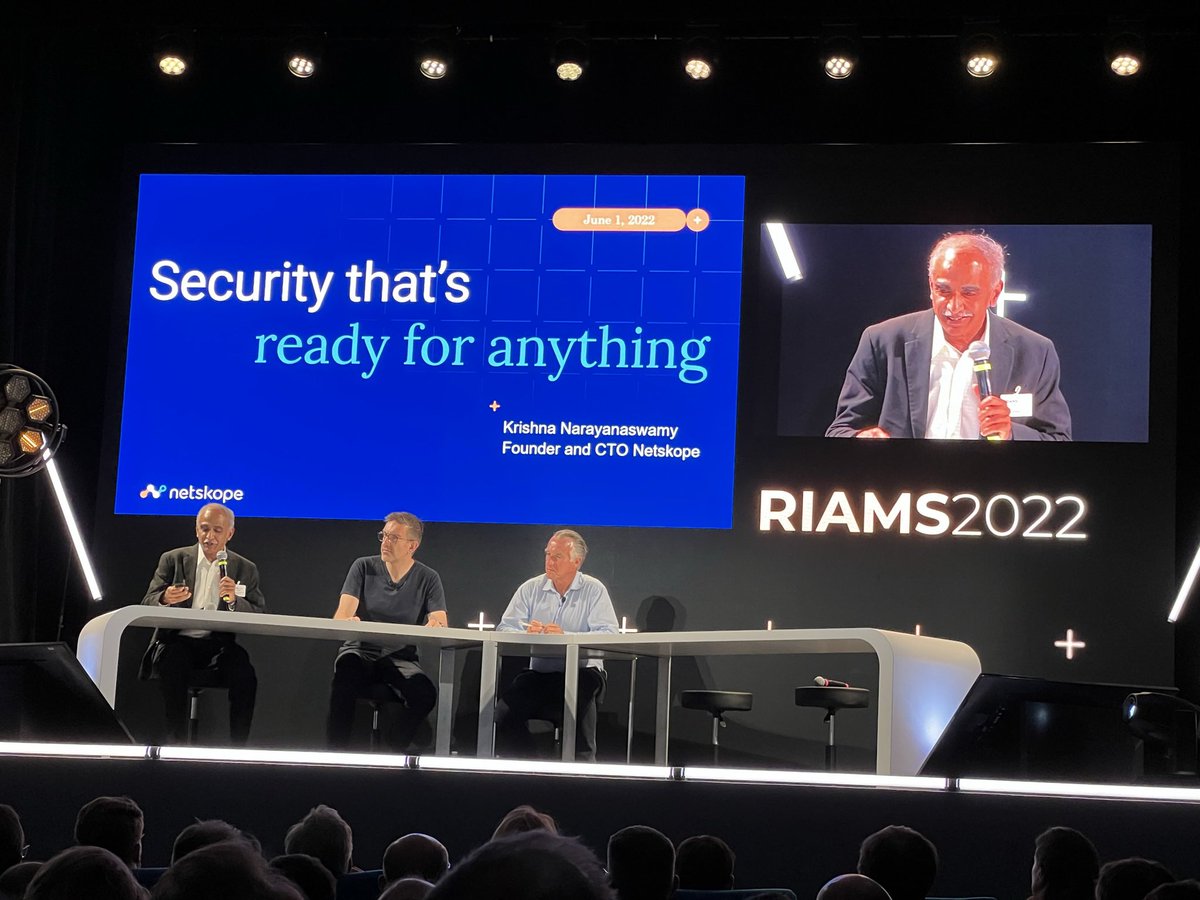 AlainDelava's tweet photo. Krishna Narayanaswamy, founder and CTO of @Netskope, on stage at the #RIAMS. 

Does look very familiar 🤔
(#Zscaler 👀) https://t.co/7J2qpGZLxZ