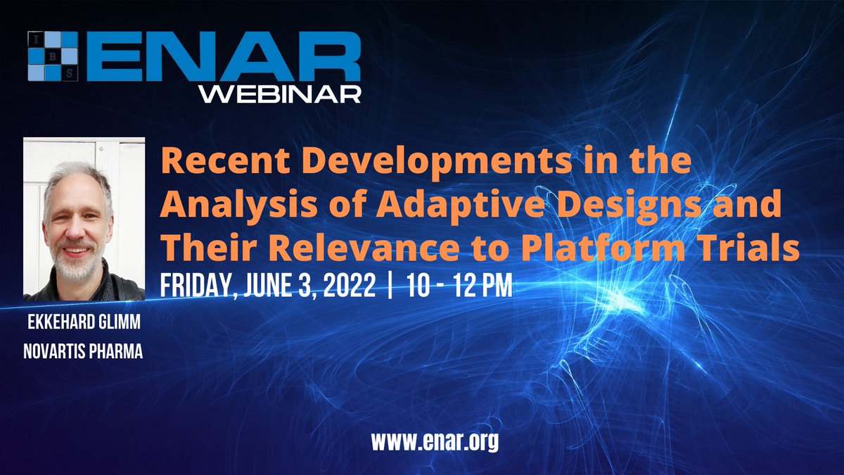 Have you registered yet? It's not too late! **Reg closes tomorrow 6/2.** Join us THIS Friday, June 3, for a WebENAR with Ekkehard Glimm. ENAR members attend for FREE! More info &amp; registration: conta.cc/3NQCy4L <a href="/ASA_Biometrics/">ASA Biometrics Section</a> @IBSstat <a href="/cens_enar/">CENS ENAR</a> <a href="/Novartis/">Novartis</a> #platformtrials