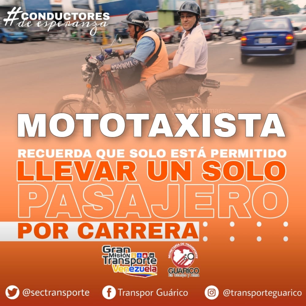 Motorizado, motorizada, recuerda que llevar a más de una persona en la motocicleta está prohibido. Ofrece a tus clientes un óptimo servicio conduciendo con precaución.

<a href="/josemvasquez/">José Vásquez</a>
<a href="/Gob_Guarico/">Gobierno de Guárico</a>
<a href="/Alexradical/">Alexander Freites M.</a>

#ConductoresDeEsperanza
#EnCuerpoYAlma
#TransporteGuárico