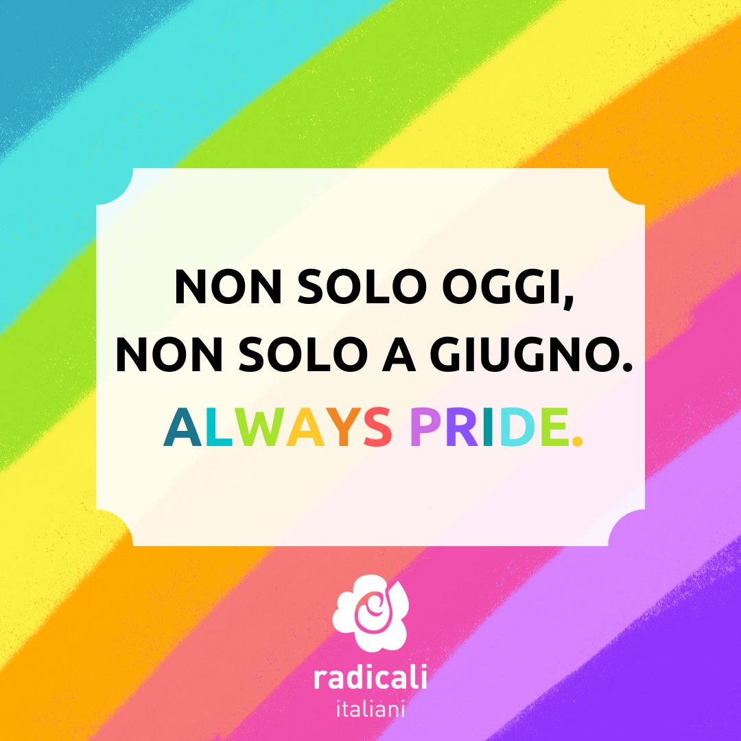 Radicali's tweet photo. ๐ณ๏ธโ๐ Non solo oggi, non solo a giugno: ALWAYS PRIDE.
#pride #pridemonth #norainbowwashing #civilrights #lgbt #lgbtq๐ #lgbtq #alwayspride https://t.co/CBIkHNCHDP