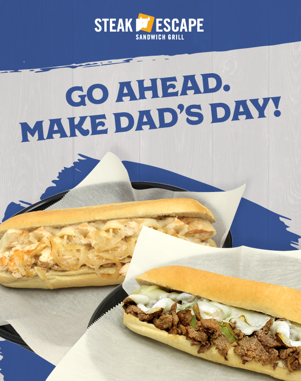 steakescape's tweet photo. We know the value of quality time with those we love. If there's good food involved, even better - who doesn't love bonding over a cheesesteak?
In June, buy 1 regular size sub, get $4 OFF a second sub! Perfect for sharing a meal with pops this Father's Day. Show post at checkout. https://t.co/uLcrQqYNol