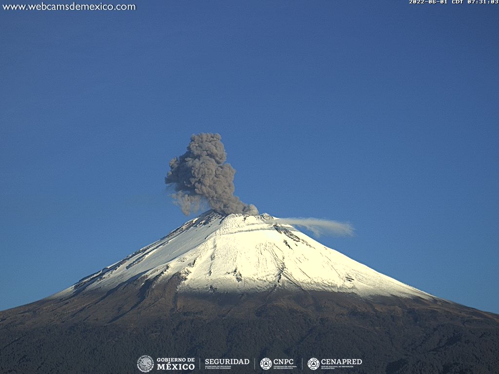 Puebla_Comunica's tweet photo. #Monitoreo | El #Popocatépetl inicia el mes de junio cubierto de nieve y con una leve emisión de ceniza, registrada a las 7:29 hrs, dispersándose hacia EdoMex.
🚦amarillo fase 2.
🚷radio de seguridad de 12 km.
Vía #SkyAlertMx https://t.co/W10YE2jRic