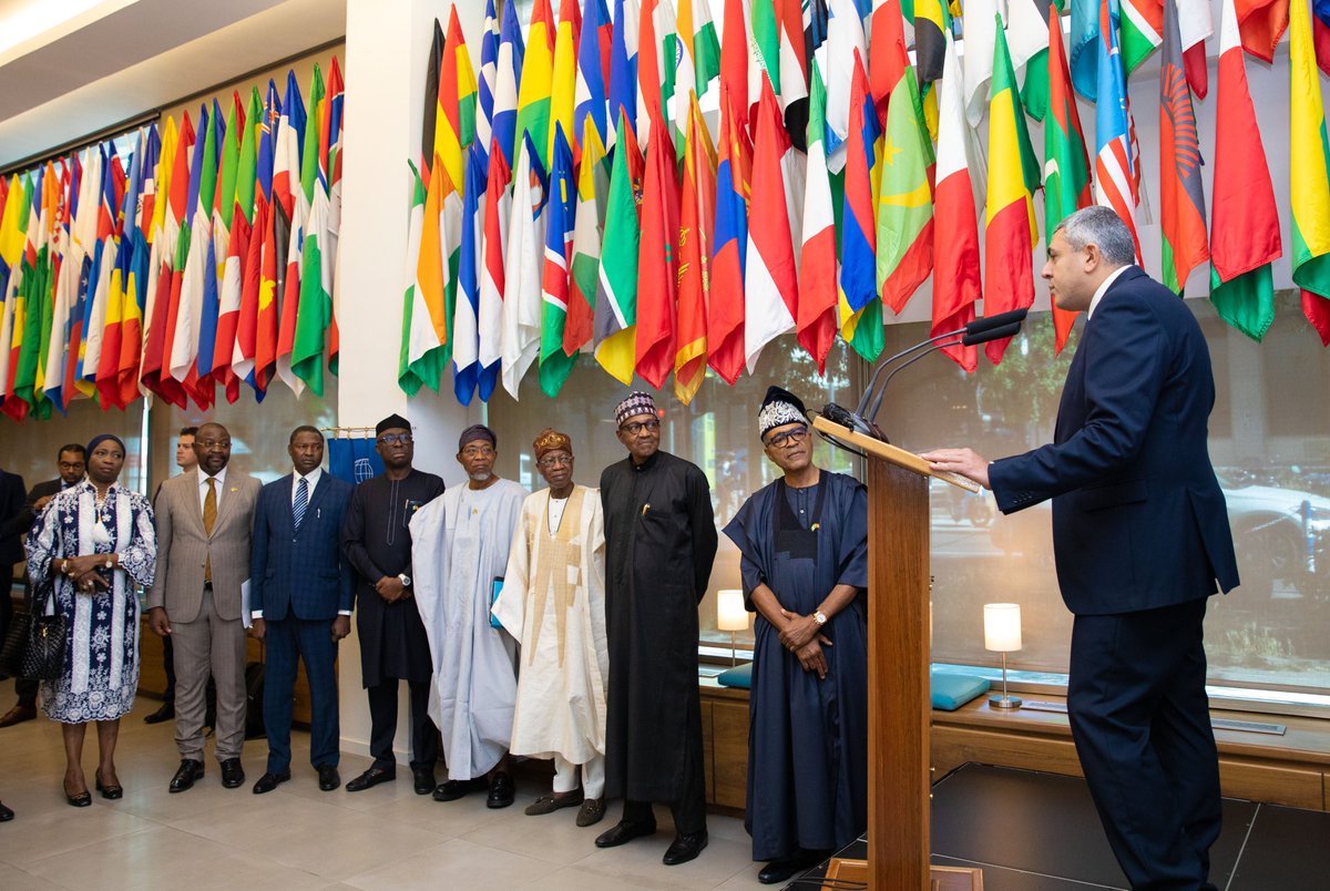 President <a href="/MBuhari/">Muhammadu Buhari</a> in <a href="/UNWTO/">UN Tourism</a>.

Nigeria is a leading destination in Africa.
<a href="/UNWTO/">UN Tourism</a> looks forward to the conference in Nov for the promotion of tourism &amp; creative industries, a priority of the #UNWTO Agenda for Africa

PMB's High Delegation 👉 Alh Lia Mohd, Hon Dr. <a href="/abikedabiri/">abikedabiri</a> etc