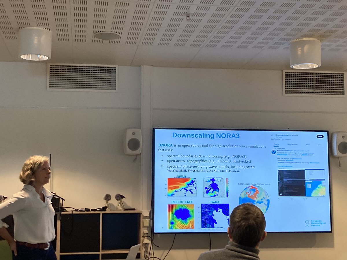 KonstantinChri's tweet photo. @BRFurevik is presenting wave hindcast #NORA3 and downscaling applications using #DNORA at #SFIblues meeting https://t.co/w1yaI5TYtd
