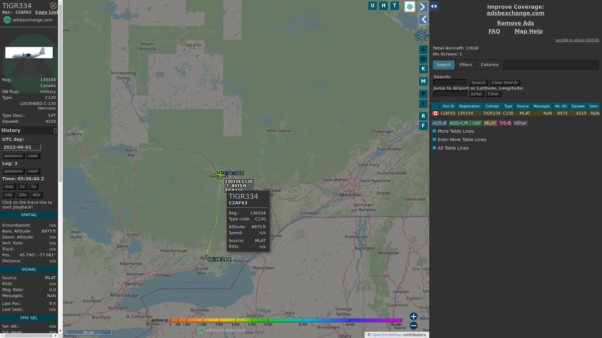 steffanwatkins's tweet photo. π¨π¦ #RCAF CC-130H 130334 callsign #TIGR334 seems to be the one that was tasked to search for a missing person, lost in the back-country of Quebec while fishing, south of Val-D'Or, and returned to Trenton after a successful ~6hr mission.
https://t.co/TmMexWRUsY
#C2AF63 https://t.co/5UtG27Oq6z