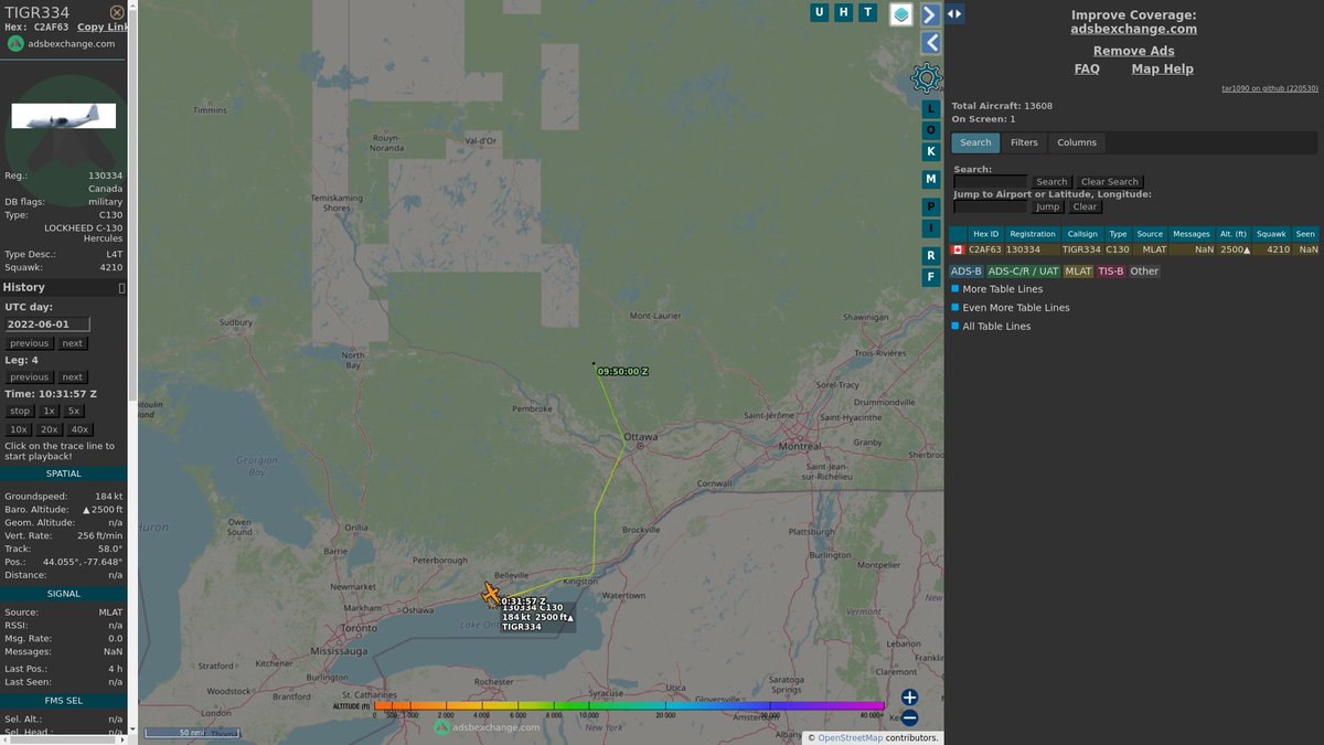 steffanwatkins's tweet photo. π¨π¦ #RCAF CC-130H 130334 callsign #TIGR334 seems to be the one that was tasked to search for a missing person, lost in the back-country of Quebec while fishing, south of Val-D'Or, and returned to Trenton after a successful ~6hr mission.
https://t.co/TmMexWRUsY
#C2AF63 https://t.co/5UtG27Oq6z