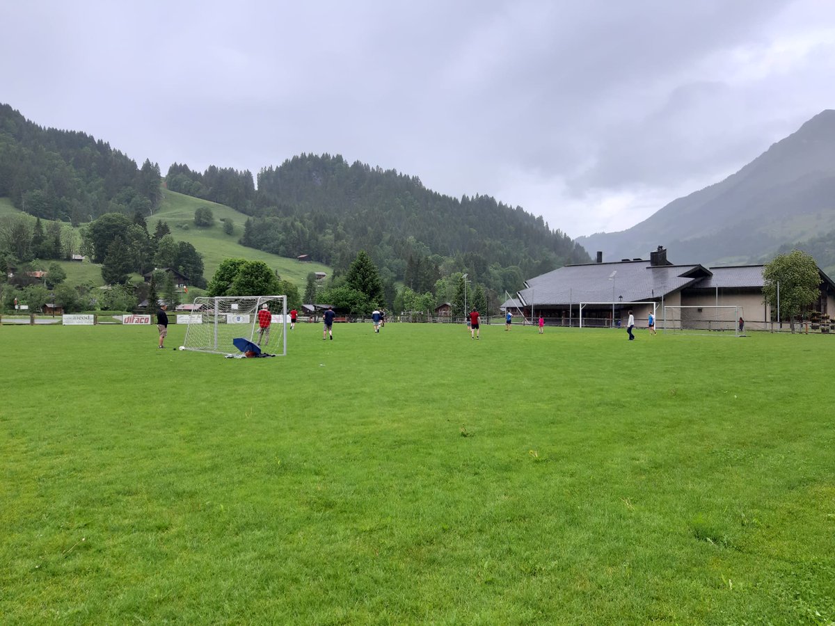 There was no chance of the rain stopping the GRC #MarineMicrobes football match in the Swiss mountains. Great effort from all involved (go Team Red, Grey & Black)