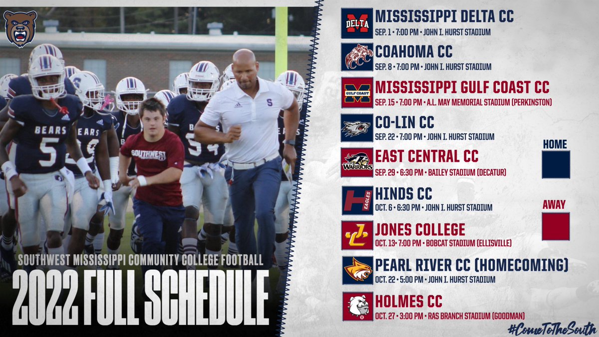 SMCC_Athletics's tweet photo. 🏈🏈SCHEDULE RELEASE🏈🏈

Here's a look at the 2022 schedule for the @smccfootball 🐻 Bears! 

#ComeToTheSouth https://t.co/u9ZAklc2Ky