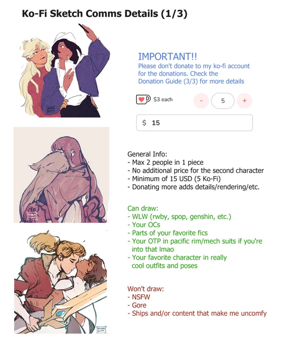 ✨Hi! I'll be opening donation sketch comms and a raffle for fully rendered piece for pride month 🤸

More details are here and under the replies :D I'd be very grateful for RTs and boosts 🙇 