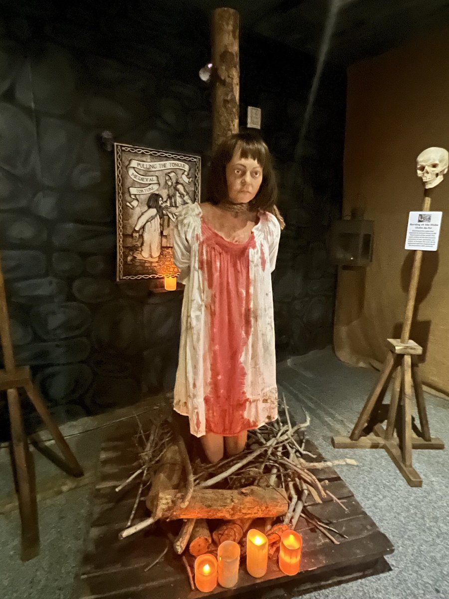 GlitterNGloom41's tweet photo. Medieval torture museum. Oh boy this place was crazy! Shows you every torture &amp; execution device you can think of full of mannequins in them to show them. Learn real history &amp; story behind them.They recommend 18+ &amp; I get it. Very dark &amp; heavy, but fascinating &amp; unique. Loved it! https://t.co/W7OfVkj0wg