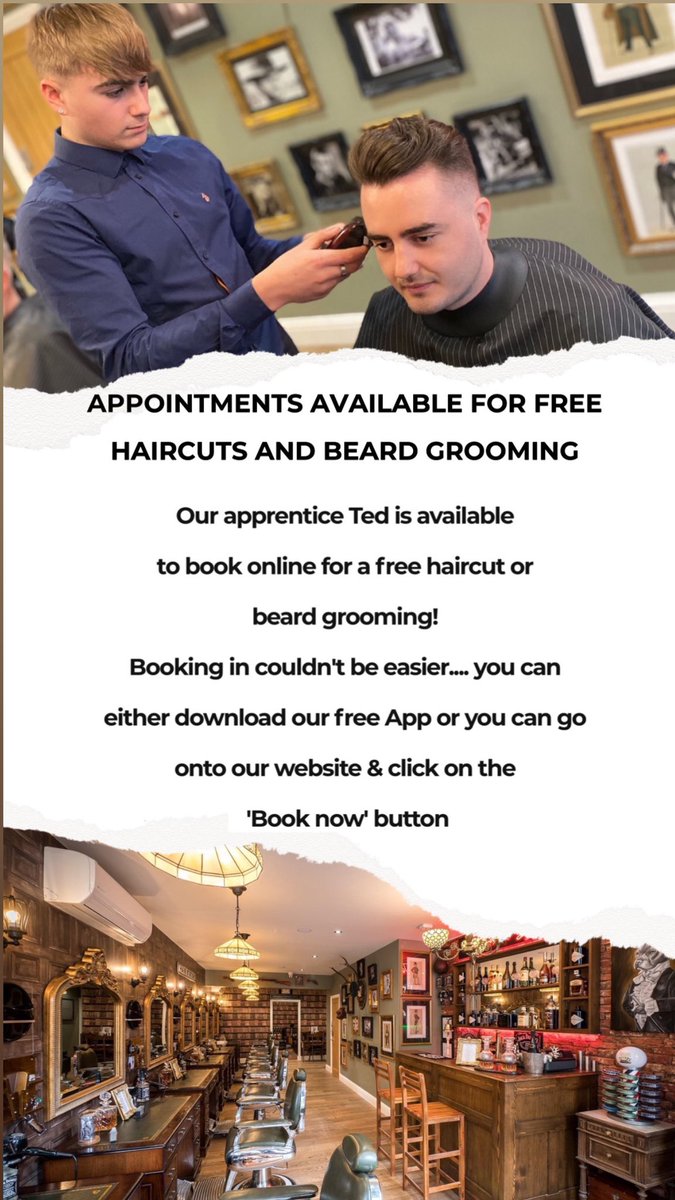 #FREE #HAIRCUTS AND #BEARD GROOMING! 💈

Our apprentice Ted is available 
to book online for a free haircut or beard grooming! 

Booking in couldn't be easier.... you can either download our free App or you can go onto our website &amp; click on the 'Book now' button