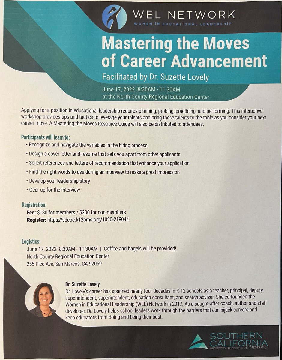 As you contemplate "What's Next?" in your leadership journey, we invite you to join @SoCalPDF June 17 for a Mastering the Moves of Career Advancement workshop. Lots of tips, tactics &amp; resources-o-plenty will be shared!