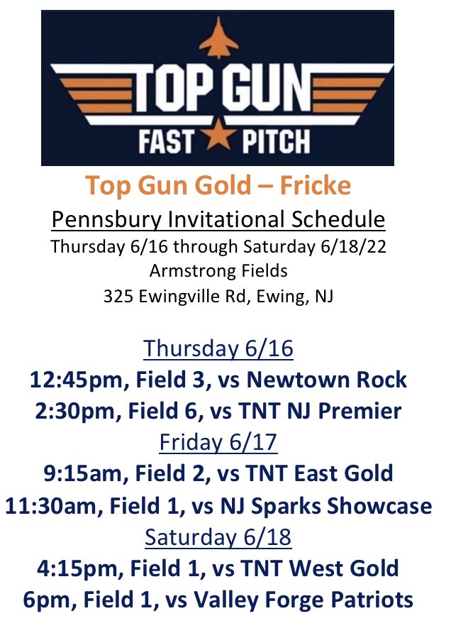 TopGunEliteSB1's tweet photo. Looking forward to seeing all the college coaches at the Pennsbury invitational again this year, here is our schedule https://t.co/UFG4g5UzS3