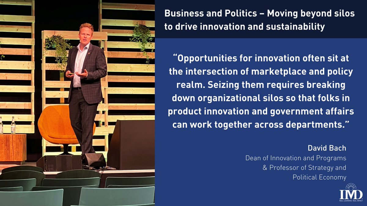 “Opportunities for innovation often sit at the intersection of marketplace and policy realm," said <a href="/IMD_Bschool/">IMD</a>'s <a href="/DBachGlobal/">David Bach</a> during his keynote address on Business and Politics: Moving Beyond Silos to drive Innovation and Sustainability at #CoCon22 in #Frankfurt.
#IMDImpact