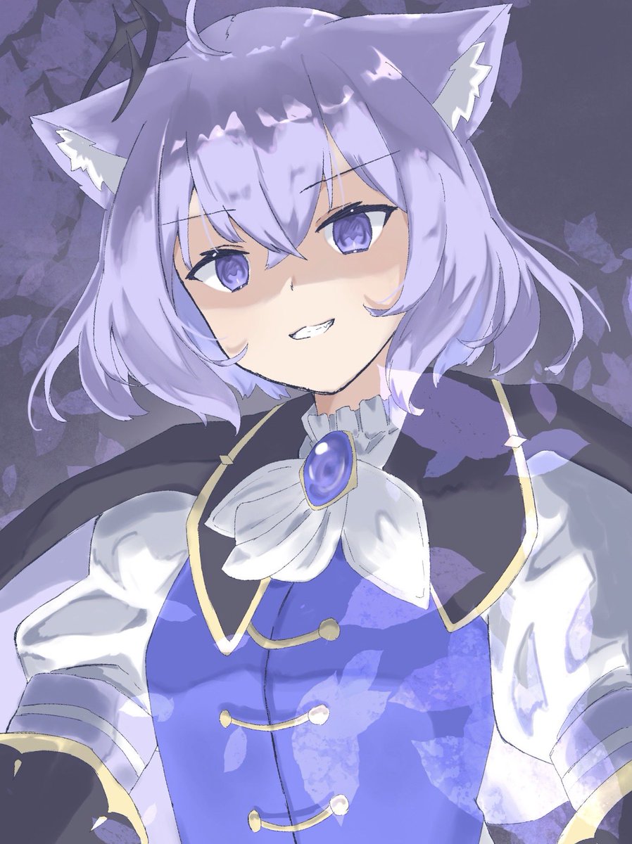 nekomata okayu 1girl animal ears cat ears solo purple eyes purple hair smile  illustration images