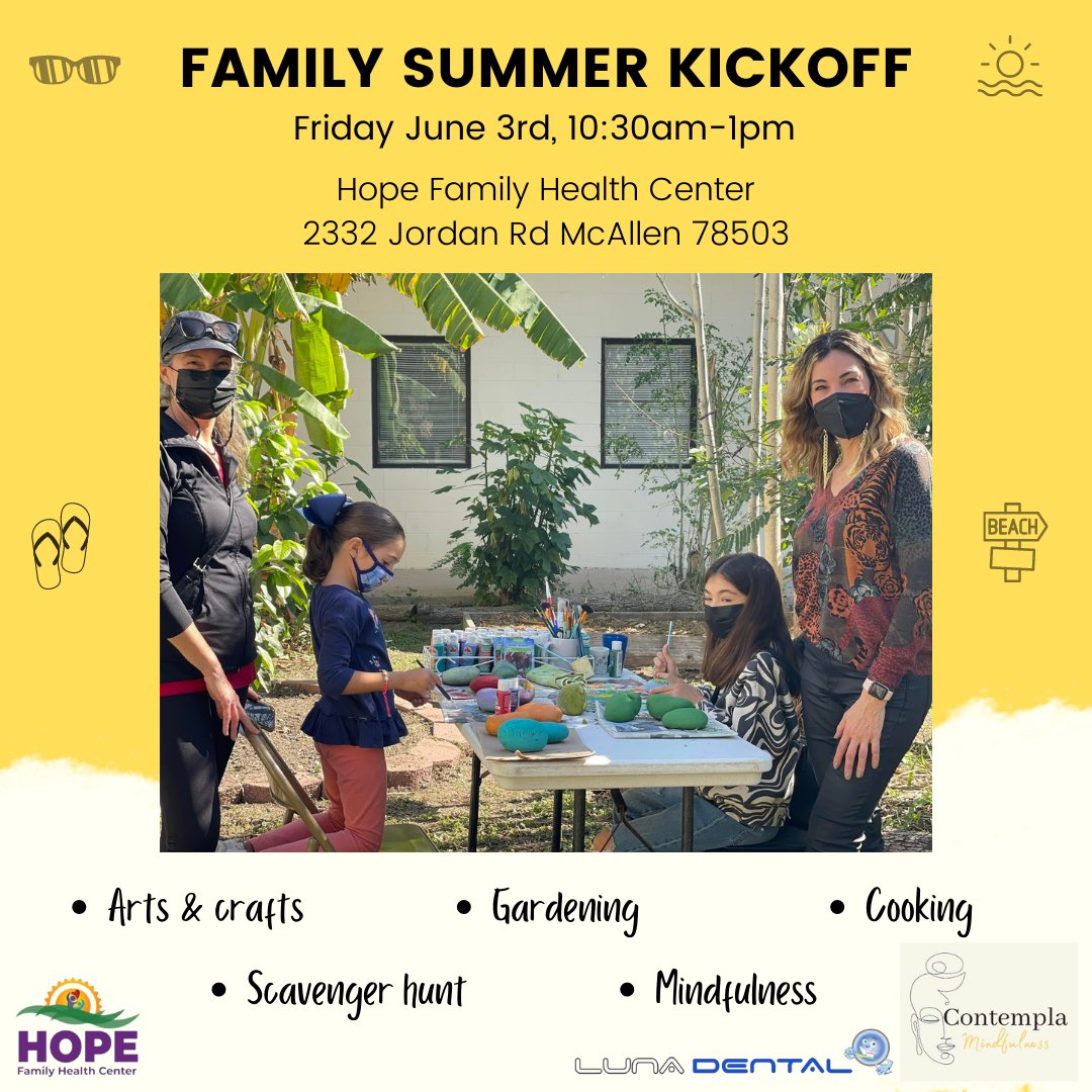 HopeFHC's tweet photo. Start your summer with crafts and gardening for the whole family!

☀️10:30 Plant scavenger hunt, flower pressing, and breakfast
🌊11 Birdhouse craft and gardening
😎12 Mindfulness exercises and cooking with herbs from the garden https://t.co/KSjrBHQQmy