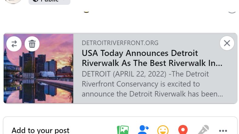 kathyklein4's tweet photo. Just came across this today...Detroit Riverwalk selected by USA Today as Best Riverwalk...Yeah Detroit Riverwalk! 😄
https://t.co/6fPUsU0UvW https://t.co/tOksF5estZ