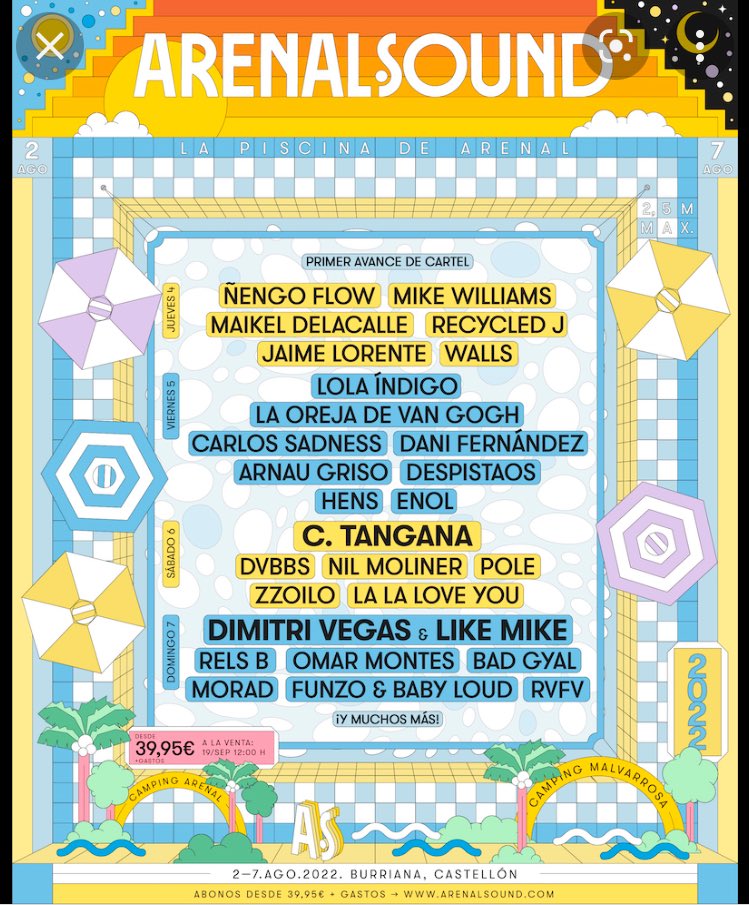 sofiajimeneezz1's tweet photo. VENDO ABONO GENERAL ARENAL SOUND 2022 + CAMPING MALVARROSA #ArenalSound2022 #arenalsound https://t.co/7a6rfnCGiu