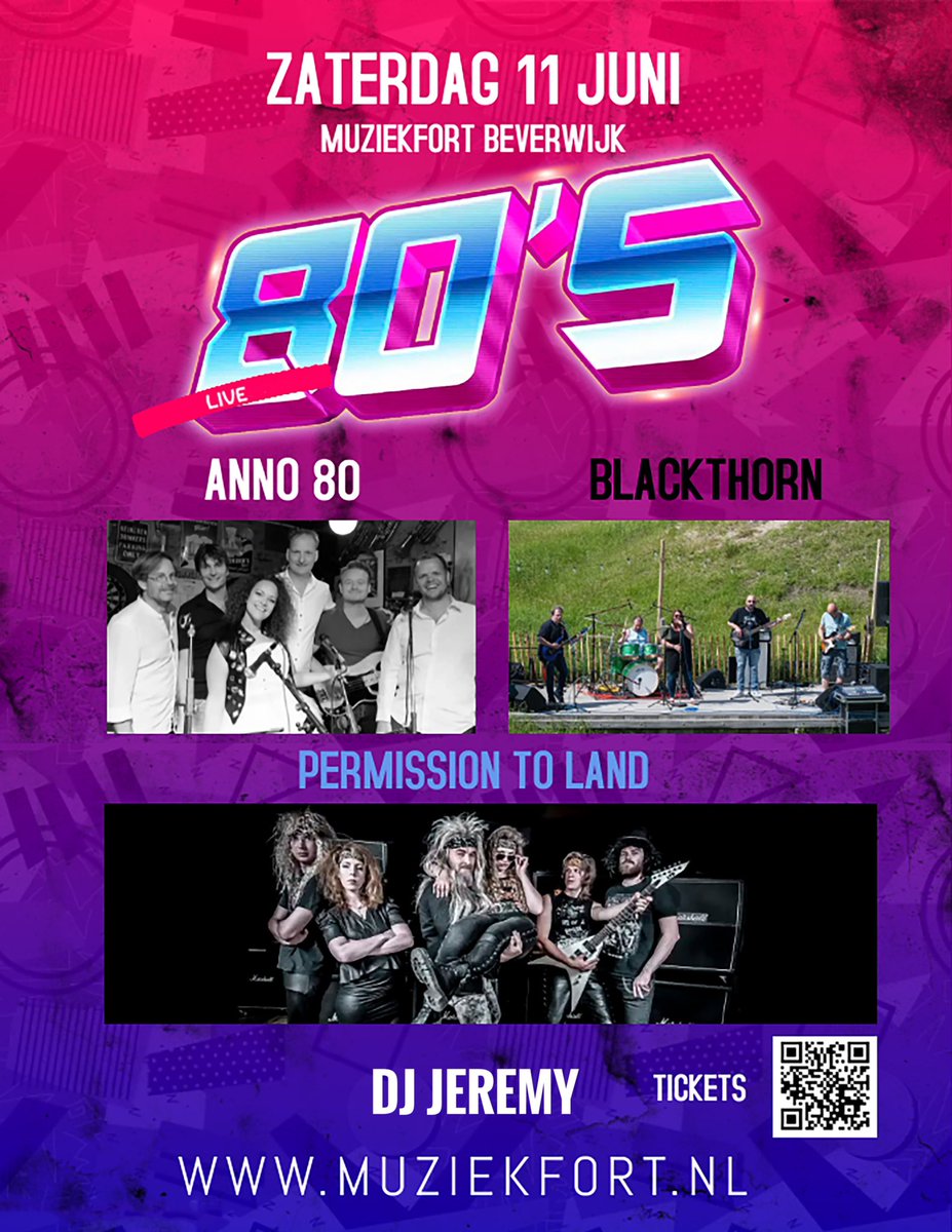 Zaterdag 11 juni! Live bands en DJ #80smusic #uniekelocatie #muziekfort #beverwijk #stellingvanamsterdam #provincienoordholland #nhd #buitenpodium #ticketseninfo ticketkantoor.nl/shop/live80s