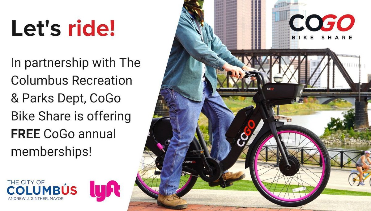 National Bike Month may be over, but we've got a free way you can keep on riding around Columbus.

In partnership with <a href="/ColsRecParks/">Columbus Rec & Parks</a>, we're giving away free CoGo annual bike-share memberships! 🚵🏽‍♀️

Get your membership before they're gone: bit.ly/3m6636O
