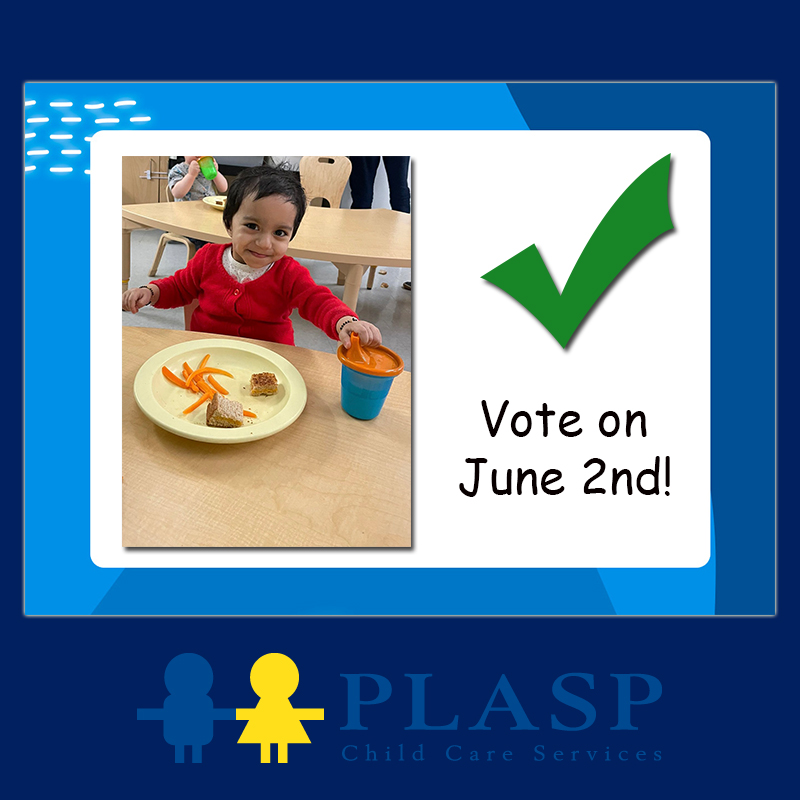 Tomorrow, June 2nd is provincial election day in Ontario. #PLASP Child Care Services encourages all who are eligible to vote and please consider childcare when casting your ballot. #OntarioElection2022 #Ontariopoli #childcare
