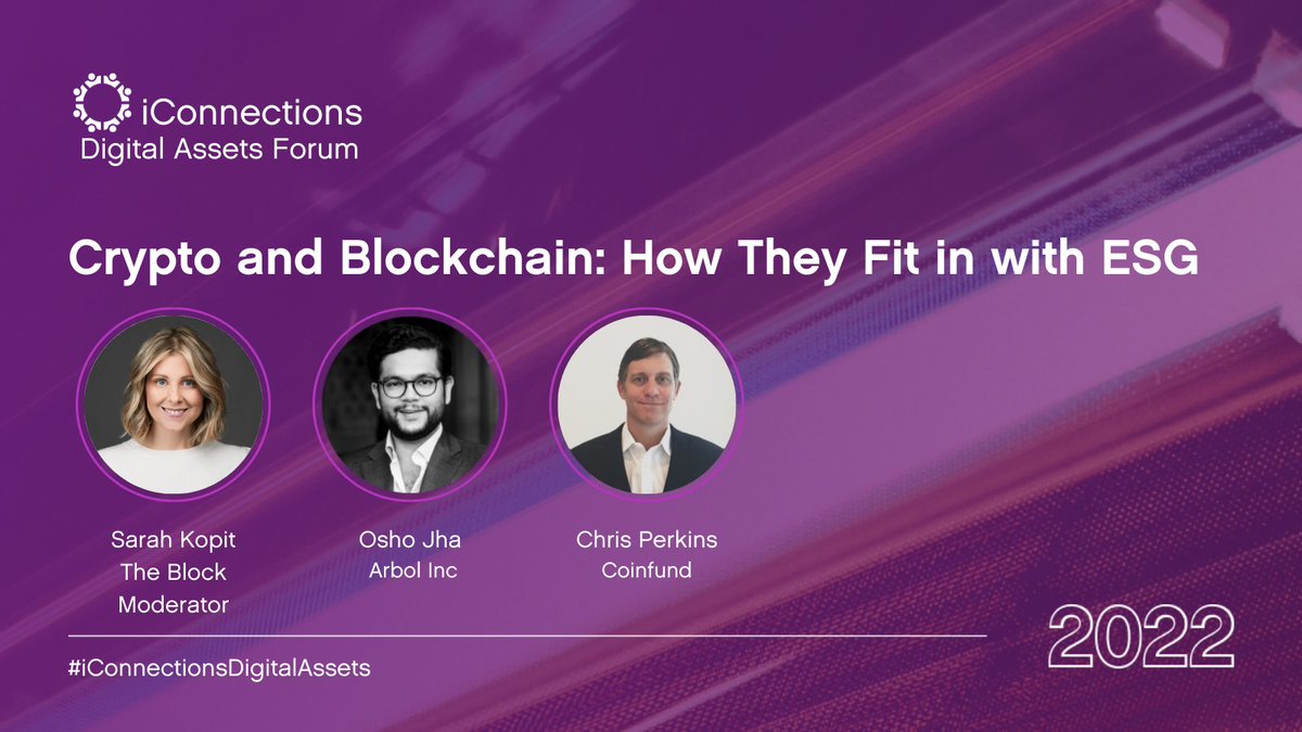 iconnections_io's tweet photo. Learn about the importance of global initiatives and improvements being made to make #crypto more environmentally friendly at #iConnectionsDigitalAssetsForum with @SarahKopit  @TheBlock__  Chris Perkins @coinfund  Osho Jha from @dClimateDAO  
#DigitalAssets #CryptoESG https://t.co/KP8mCv9Wvm