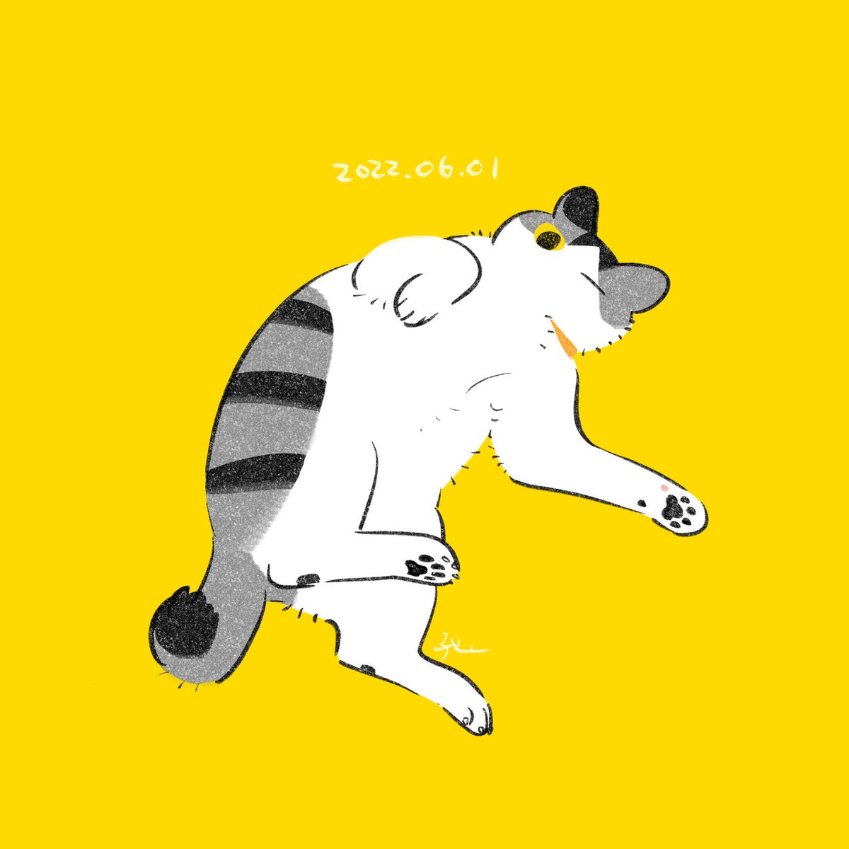 no humans animal focus yellow background simple background signature full body cat  illustration images