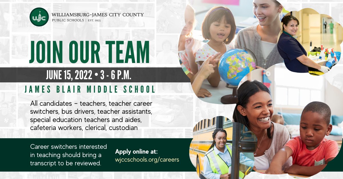 WJCC Schools on Twitter "WJCC Public Schools has immediate openings